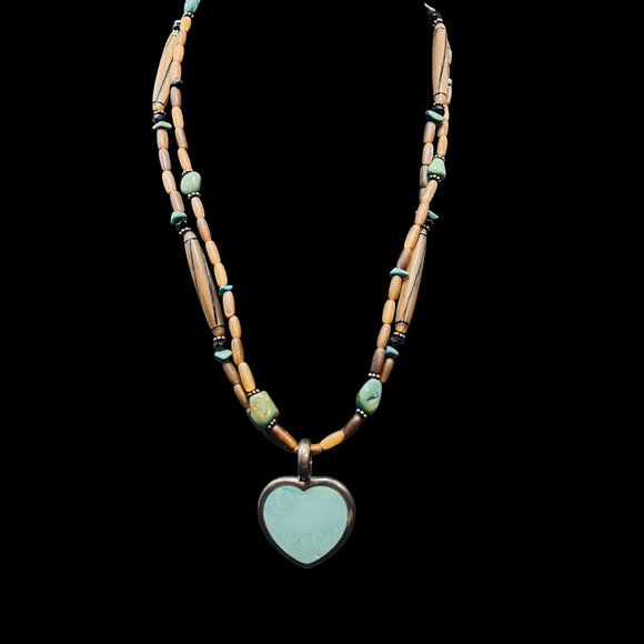 Vintage Sterling Silver Faux Turquois Beaded Pendant Necklace (4975) - Picture 1 of 9